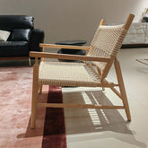Solid wood dining armchair with natural style and paper twine seat for comfortable seating